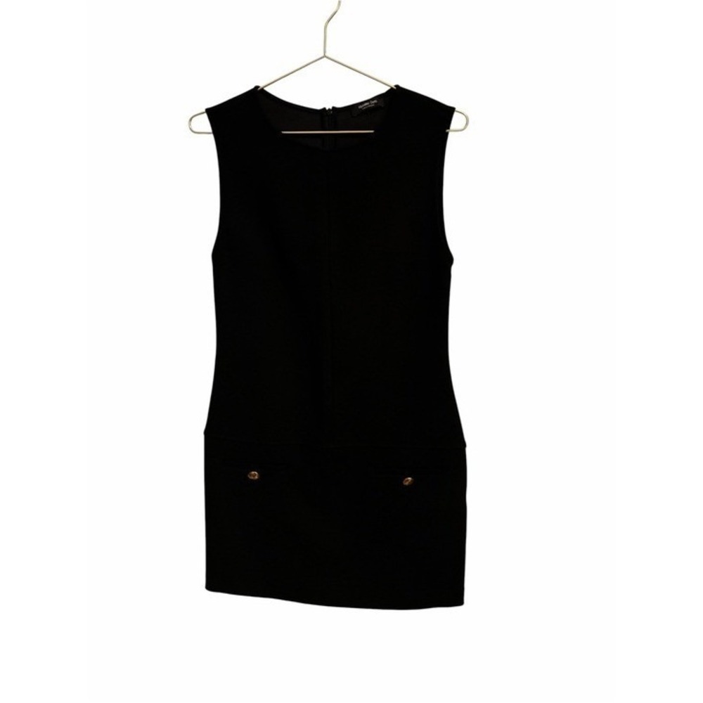 Massimo Dutti Black Sleeveless Drop Waist Mini Dress Gold Button Accents NWT